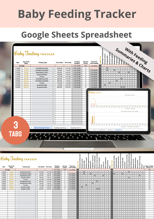Baby Feeding Tracker with Summaries Google Sheets Spreadsheet
