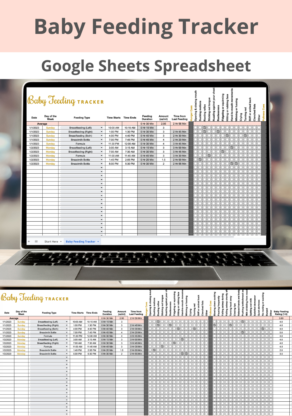 Baby Feeding Tracker Google Sheets Spreadsheet