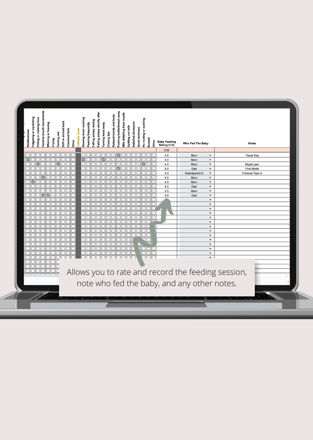 Baby Feeding Tracker with Summaries Google Sheets Spreadsheet