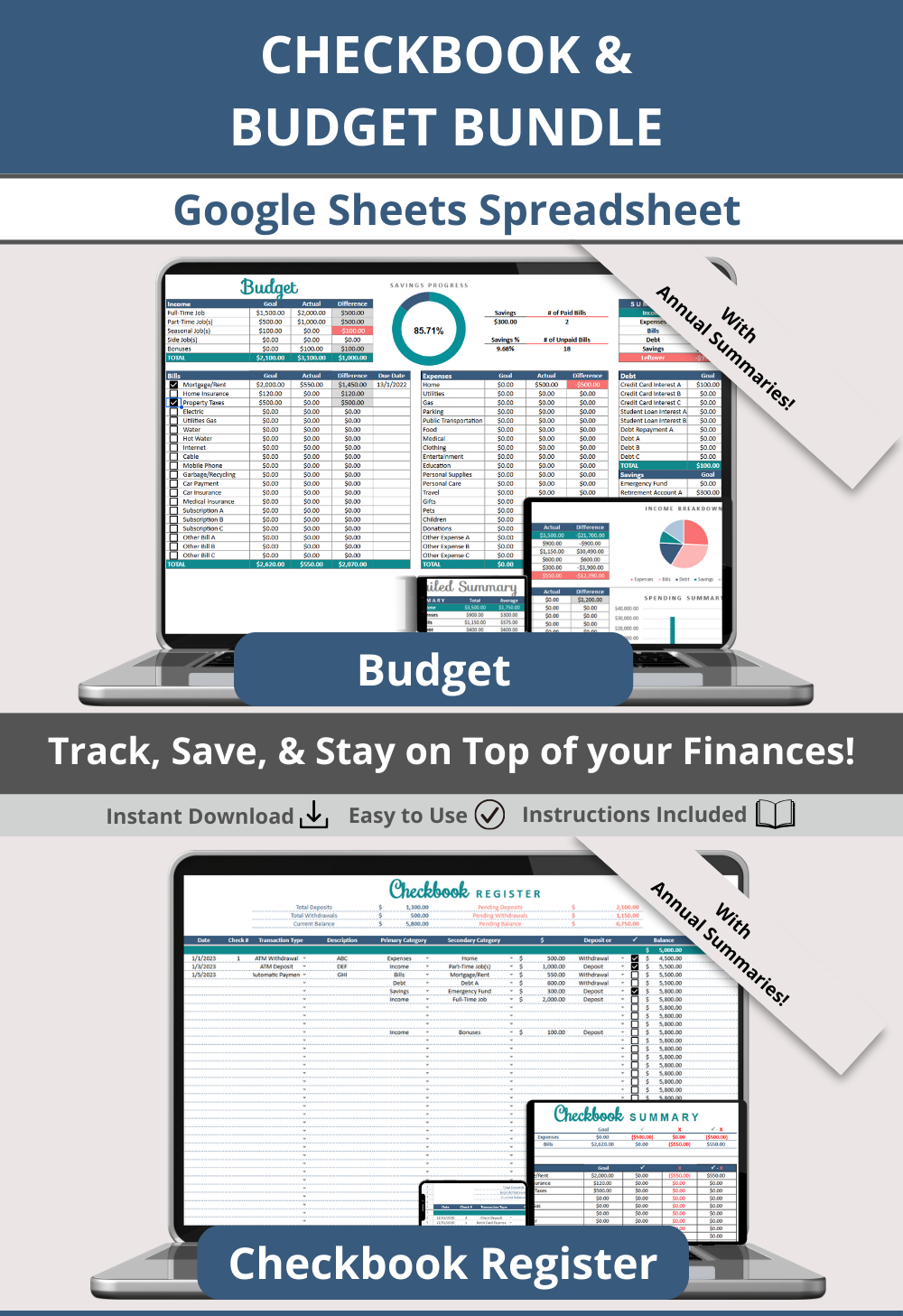Checkbook Budget Google Sheets Spreadsheet Bundle