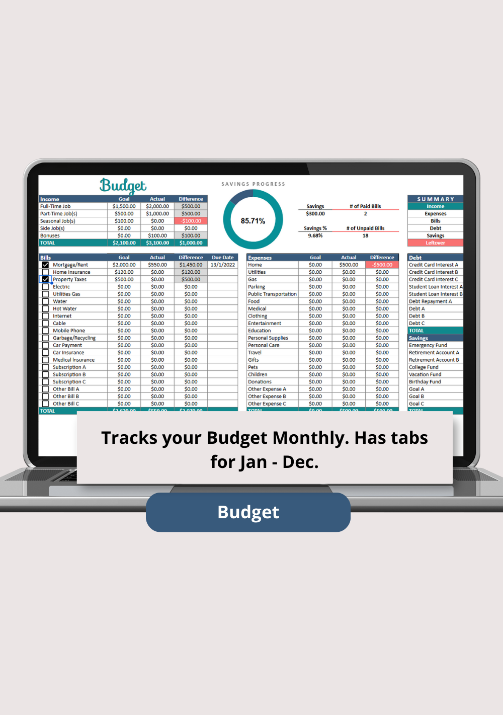 Checkbook Budget Google Sheets Spreadsheet Bundle