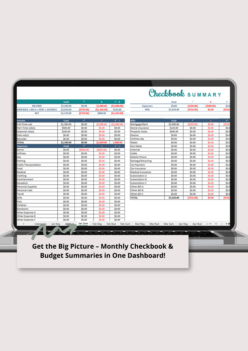 Checkbook Budget Google Sheets Spreadsheet Bundle