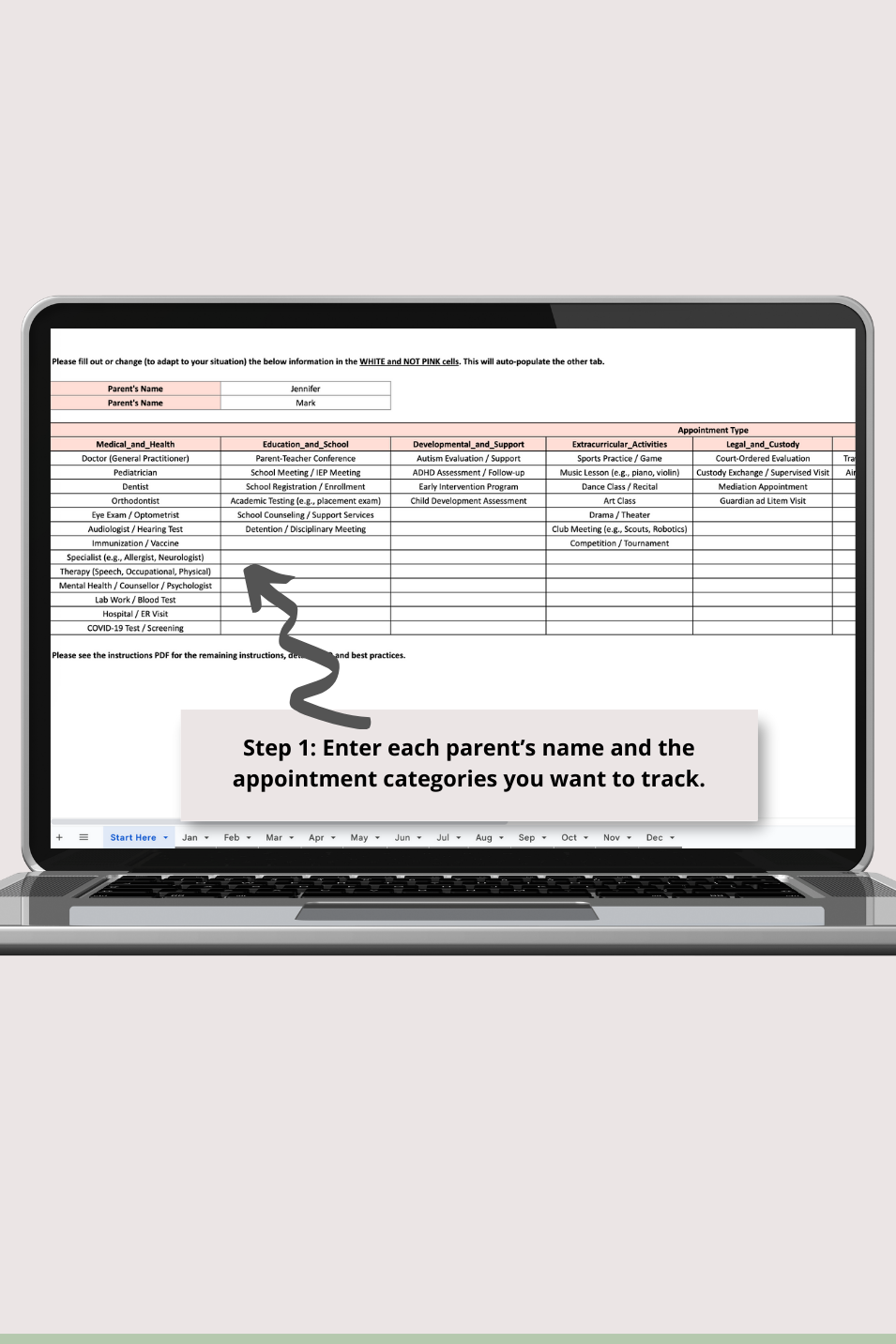 Appointment Log with Monthly Summaries Google Sheets Spreadsheet