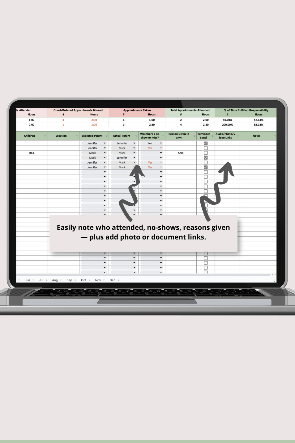 Appointment Log with Monthly and Annual Summaries Google Sheets Spreadsheet