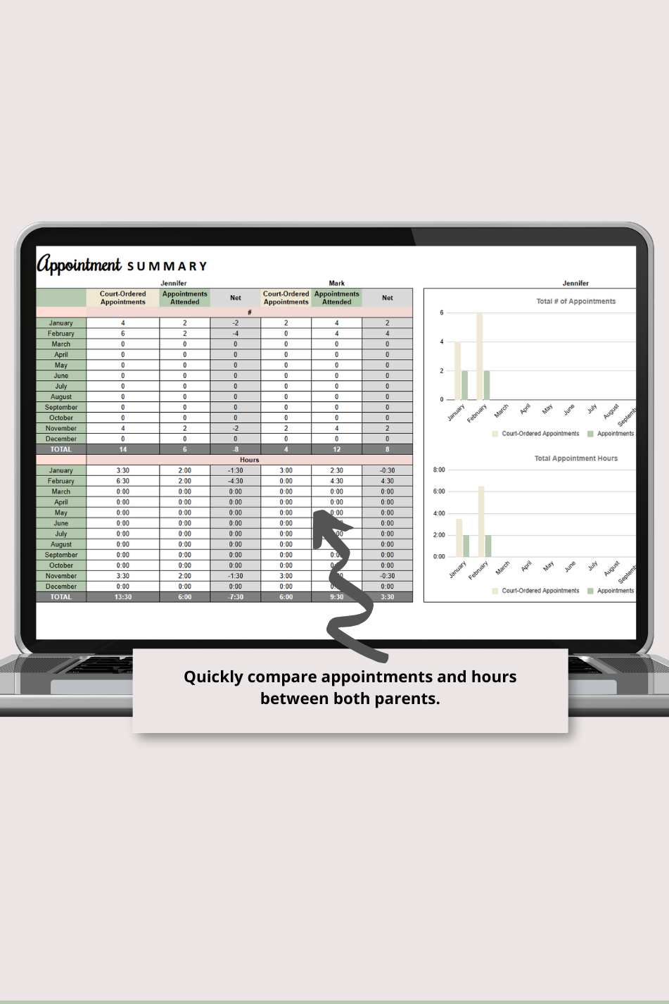 Appointment Log with Monthly and Annual Summaries Google Sheets Spreadsheet