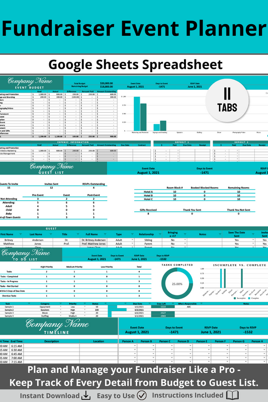 Blue and Green Gala Fundraiser Google Sheets Spreadsheet