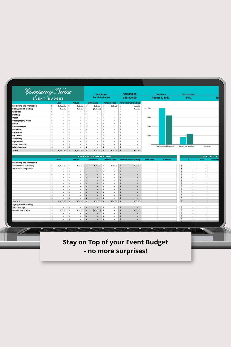 Blue and Green Gala Fundraiser Google Sheets Spreadsheet