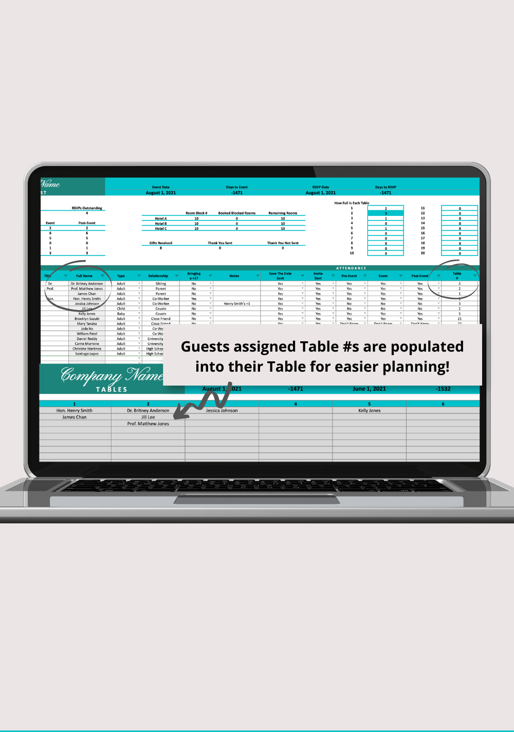Blue and Green Gala Fundraiser Google Sheets Spreadsheet